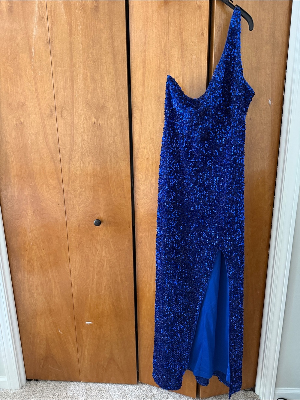 Royal Blue One-Shoulder Sequin Gown